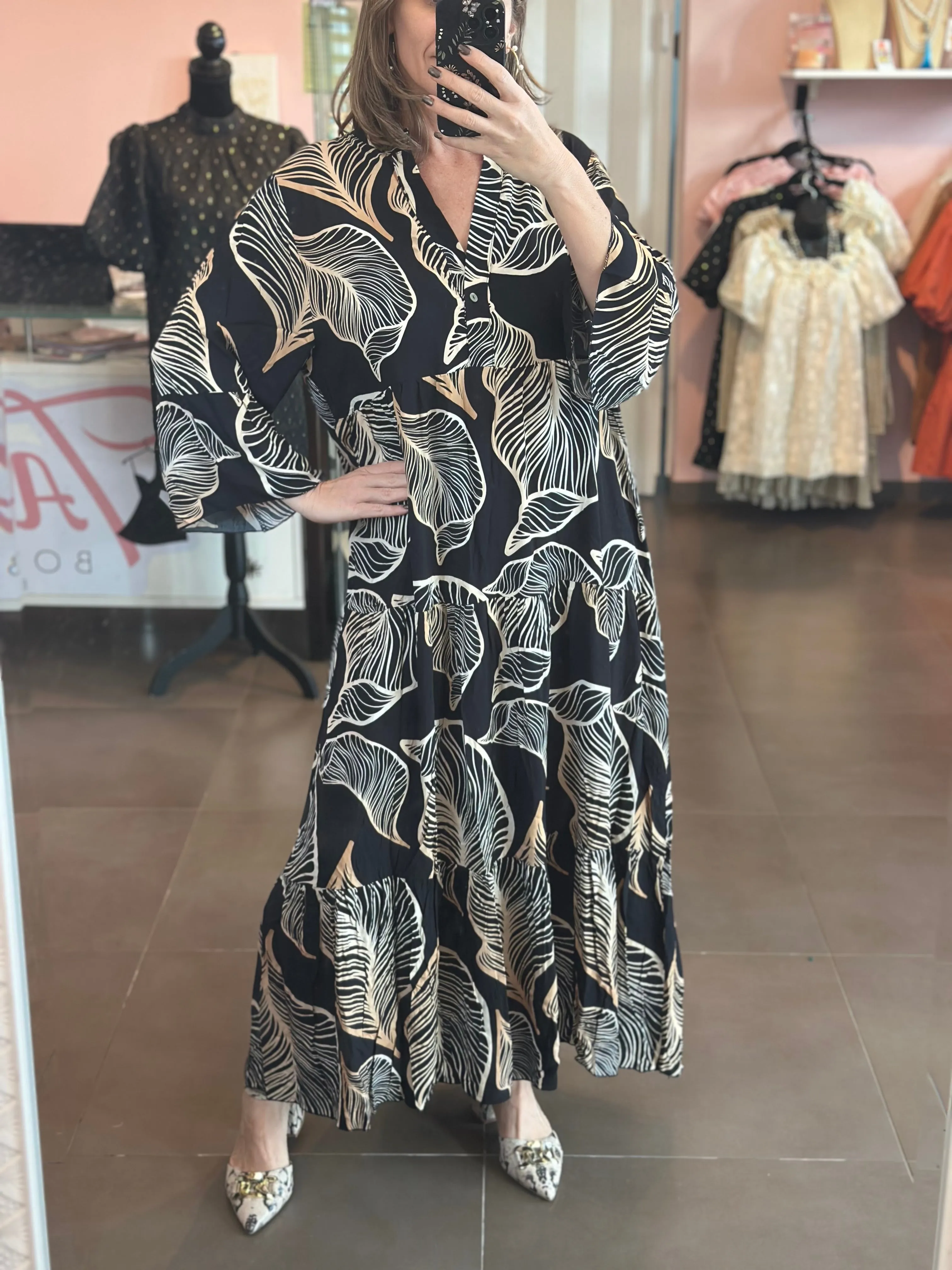 Italian Leaves Maxi Dress