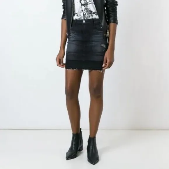 J Brand Destructed Anthracite Mini Denim Skirt, Size 23