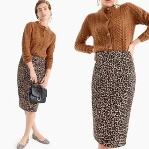 J. Crew leopard Print Pencil Skirt Black label