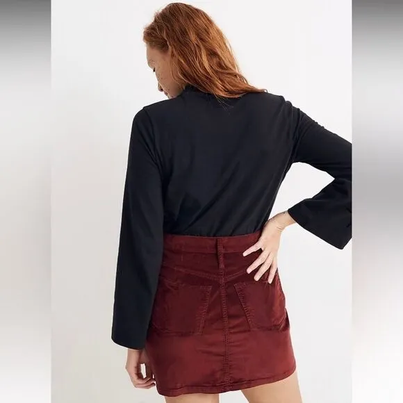 J. Crew Madewell Stretch Velveteen Straight Zip Mini Skirt Red Burgundy NWOT