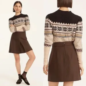 J. Crew Pleated Wool Mini Skirt in Deep Chocolate Size 2 New With Tags