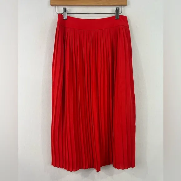 J. Crew Red Midi A-Line Pleated Skirt size 0 Holiday Festive Valentines