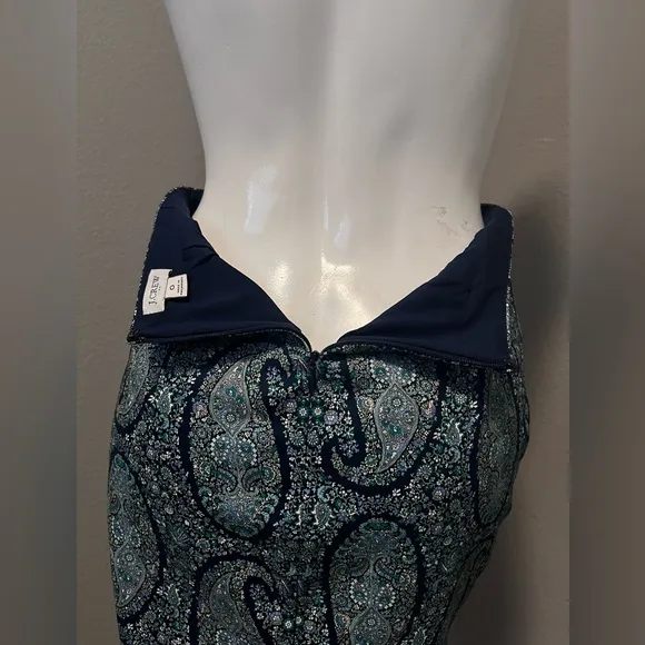 J. Crew Women’s Blue and Black Paisley Pencil Skirt Size 0
