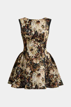 Jacquard pleated sleeveless mini dress