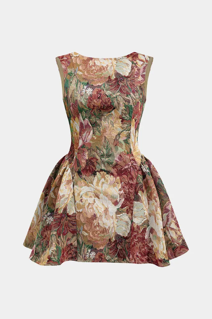 Jacquard pleated sleeveless mini dress
