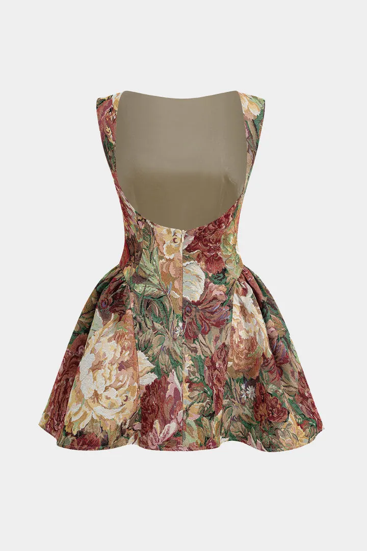 Jacquard pleated sleeveless mini dress