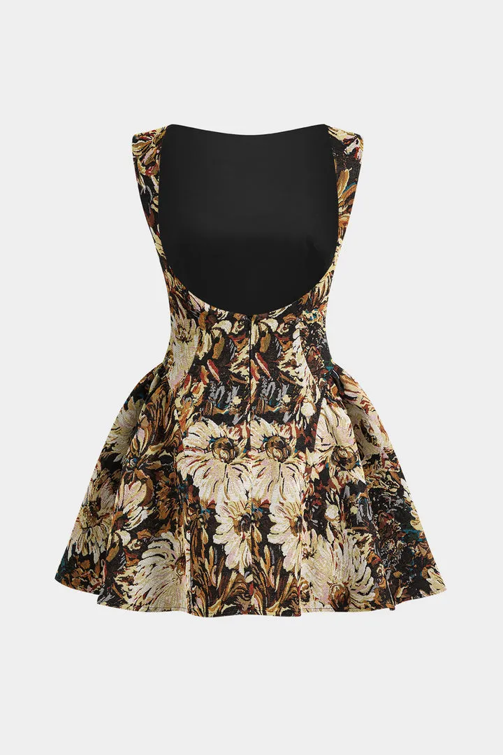 Jacquard pleated sleeveless mini dress