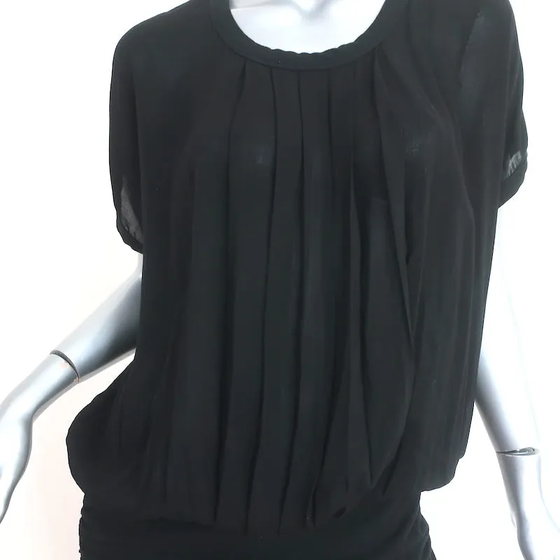 James Perse Pleated Blouson Mini Dress Black Ruched Stretch Jersey Size 4
