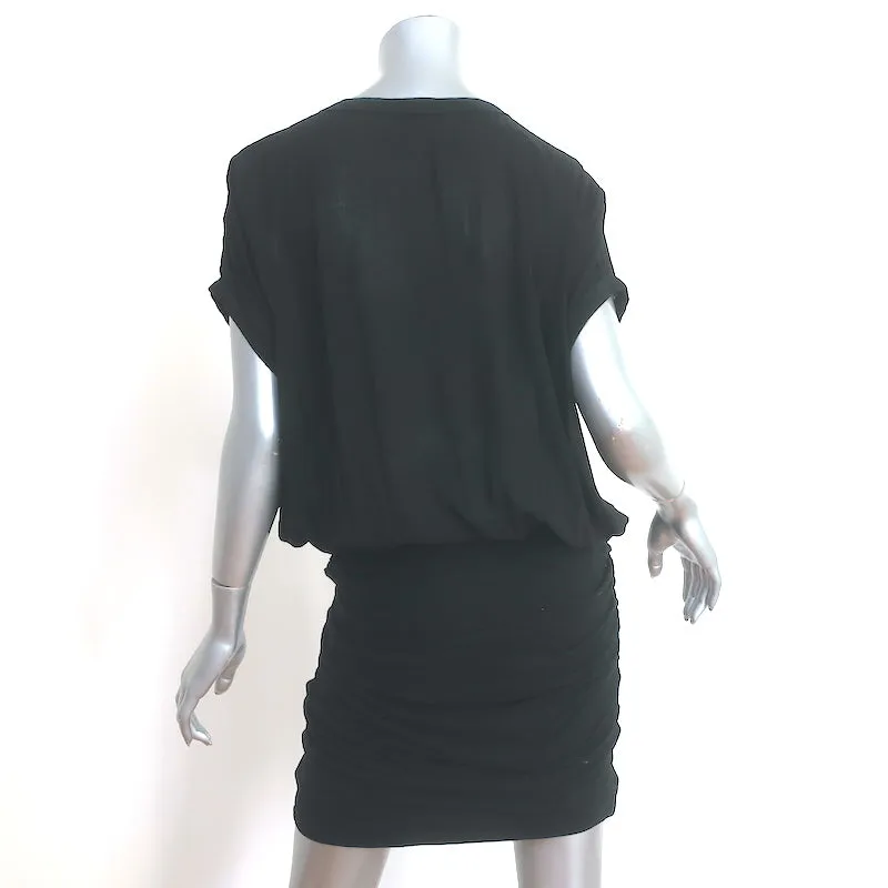James Perse Pleated Blouson Mini Dress Black Ruched Stretch Jersey Size 4