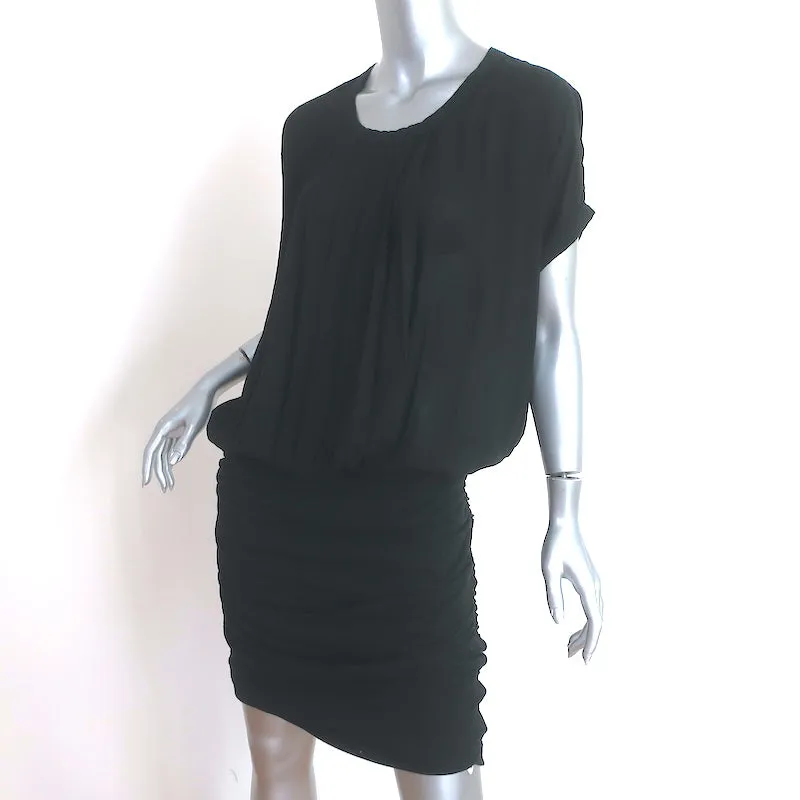 James Perse Pleated Blouson Mini Dress Black Ruched Stretch Jersey Size 4