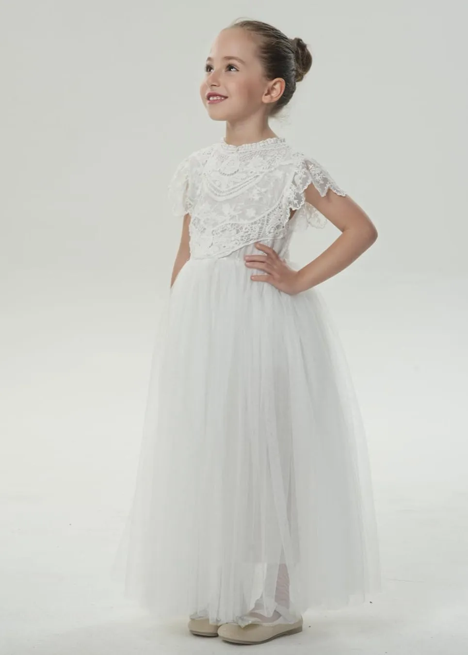 Jasmine Lace Communion Girl Dress in White