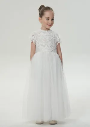 Jasmine Lace Communion Girl Dress in White