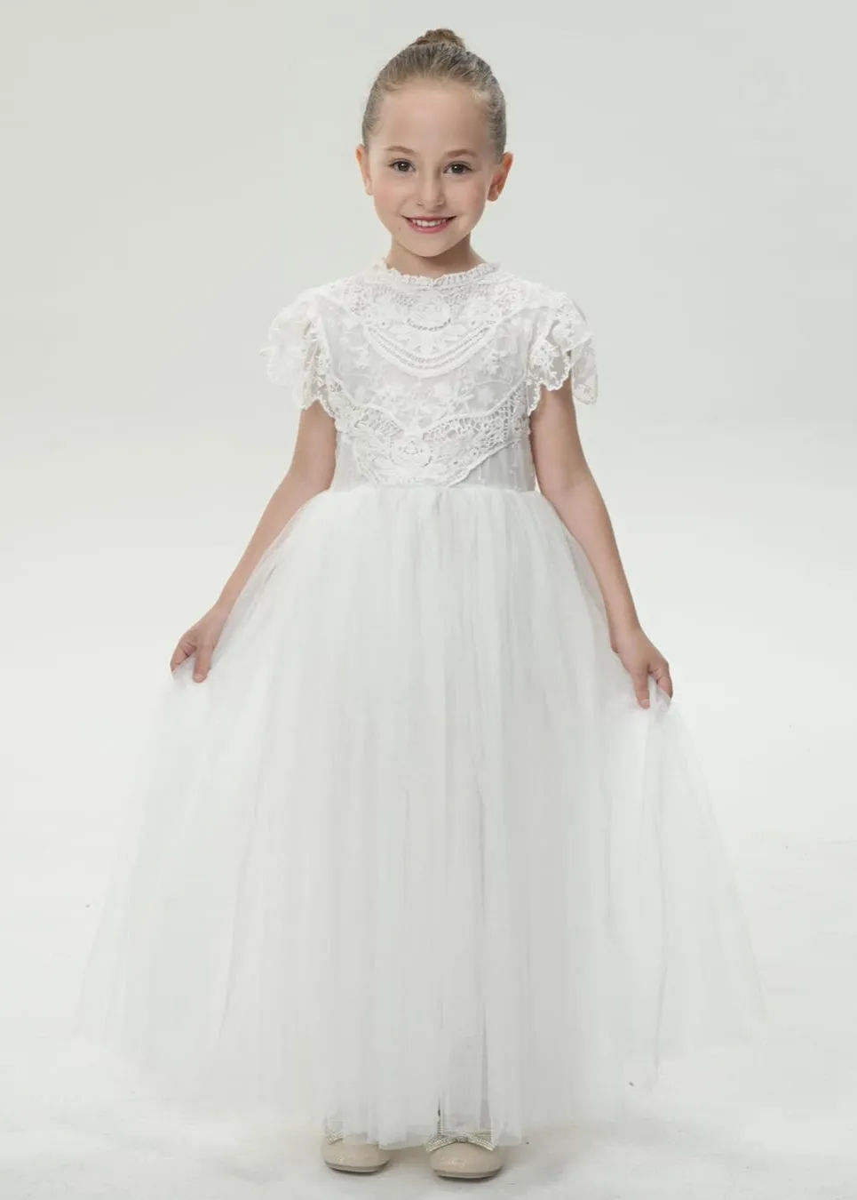 Jasmine Lace Communion Girl Dress in White