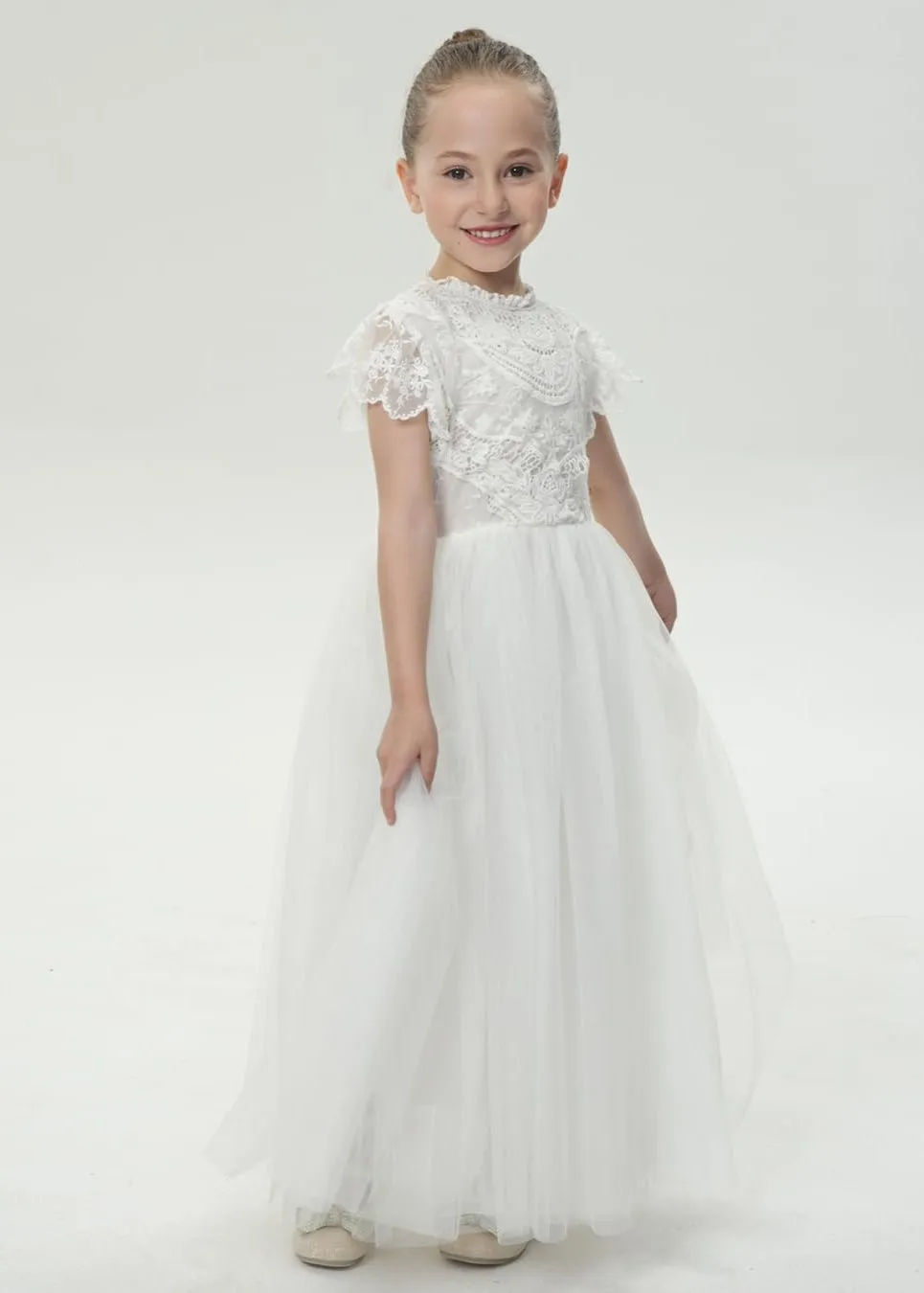 Jasmine Lace Communion Girl Dress in White