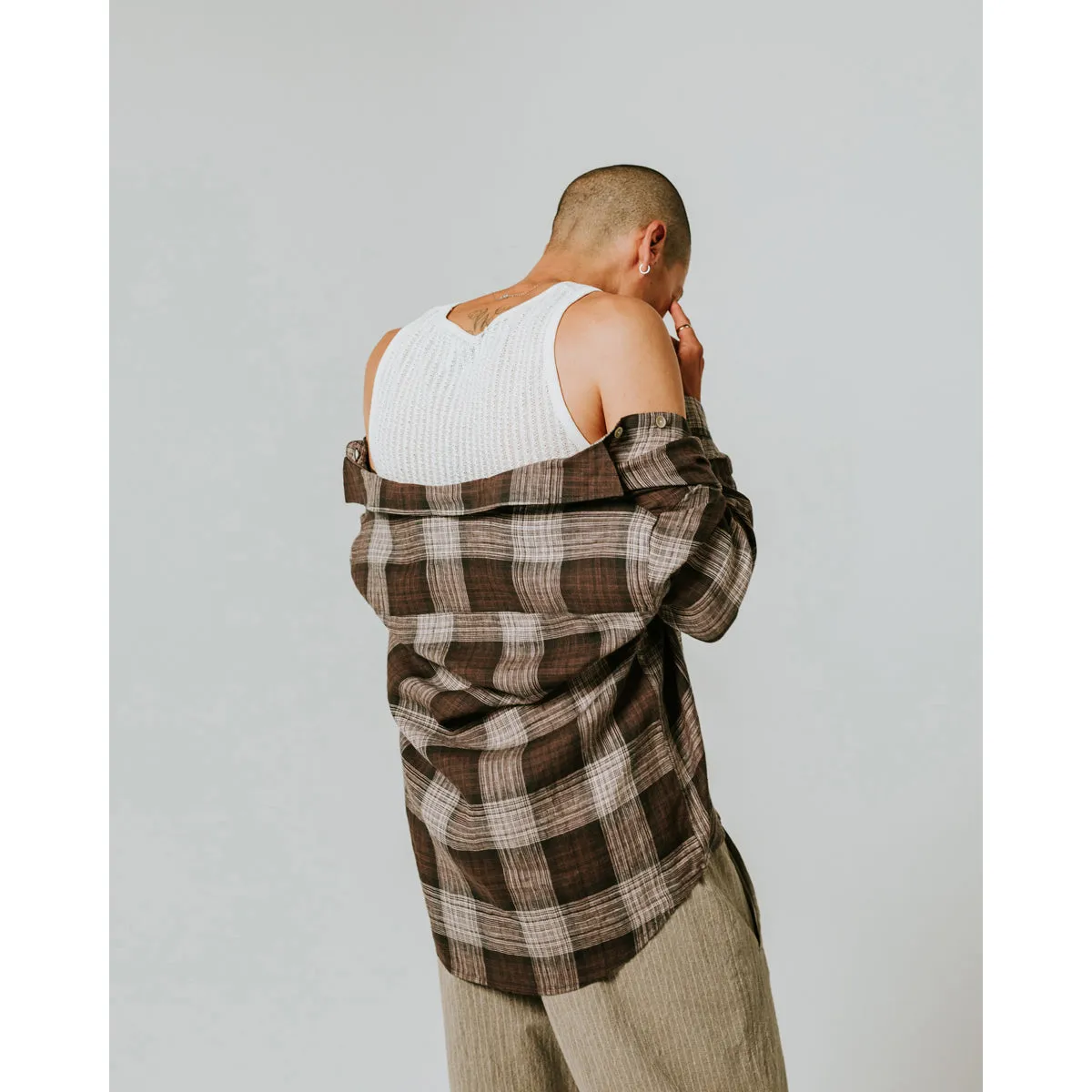 Jaunt L/S Shirt | Linen Check/Brown