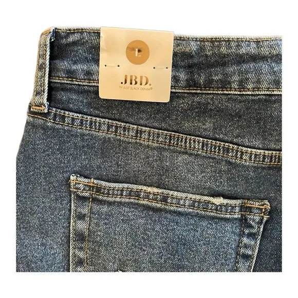 JBD BY JUST BLACK DENIM Women's Distressed Denim Mini Skirt Blue Size Large NWT