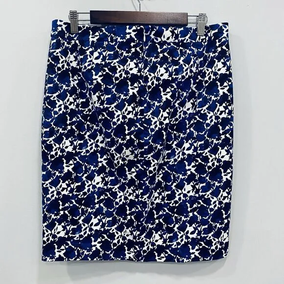 J.CREW NEW 10 Blue White Pencil Skirt Floral Watercolor Art Vented Stretch Fairy