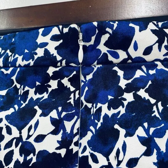 J.CREW NEW 10 Blue White Pencil Skirt Floral Watercolor Art Vented Stretch Fairy