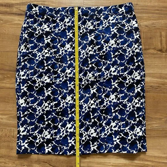 J.CREW NEW 10 Blue White Pencil Skirt Floral Watercolor Art Vented Stretch Fairy