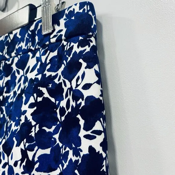 J.CREW NEW 10 Blue White Pencil Skirt Floral Watercolor Art Vented Stretch Fairy