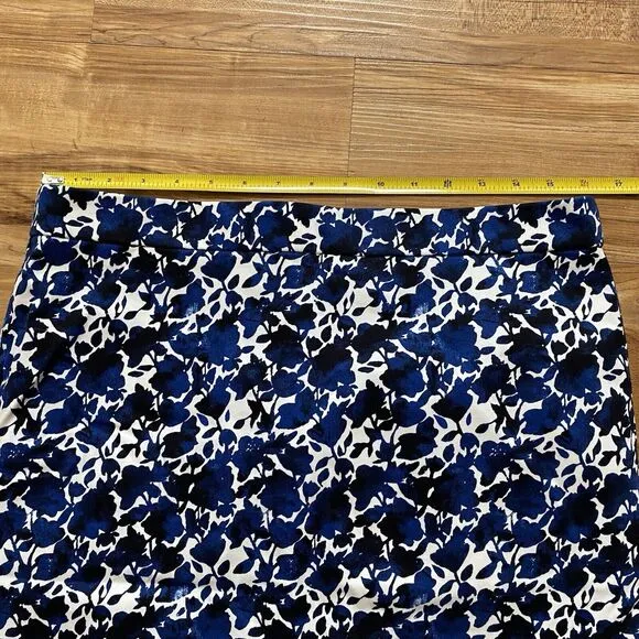 J.CREW NEW 10 Blue White Pencil Skirt Floral Watercolor Art Vented Stretch Fairy