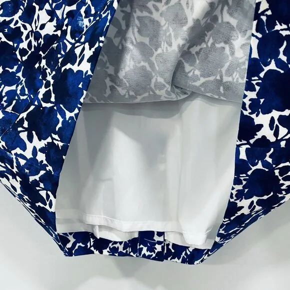 J.CREW NEW 10 Blue White Pencil Skirt Floral Watercolor Art Vented Stretch Fairy