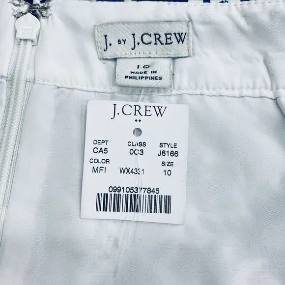 J.CREW NEW 10 Blue White Pencil Skirt Floral Watercolor Art Vented Stretch Fairy