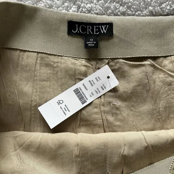 J.CREW‎ Pleated Skirt Women Beige Sz12  A-Line Midi casual workwear