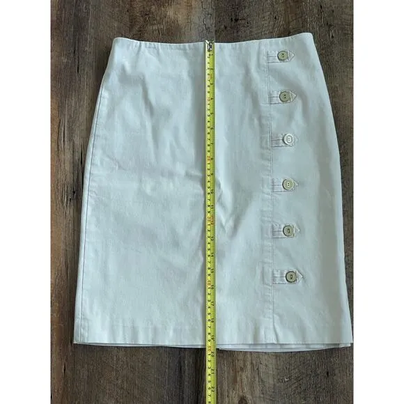 J.McLaughlin tan stretchy pencil skirt with button detail 2