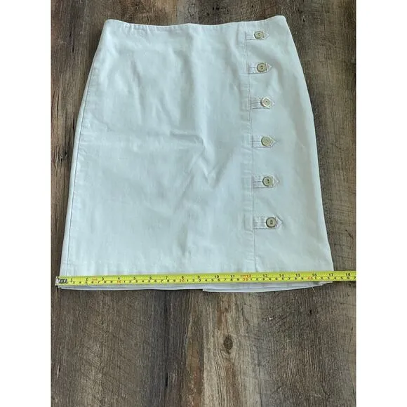 J.McLaughlin tan stretchy pencil skirt with button detail 2