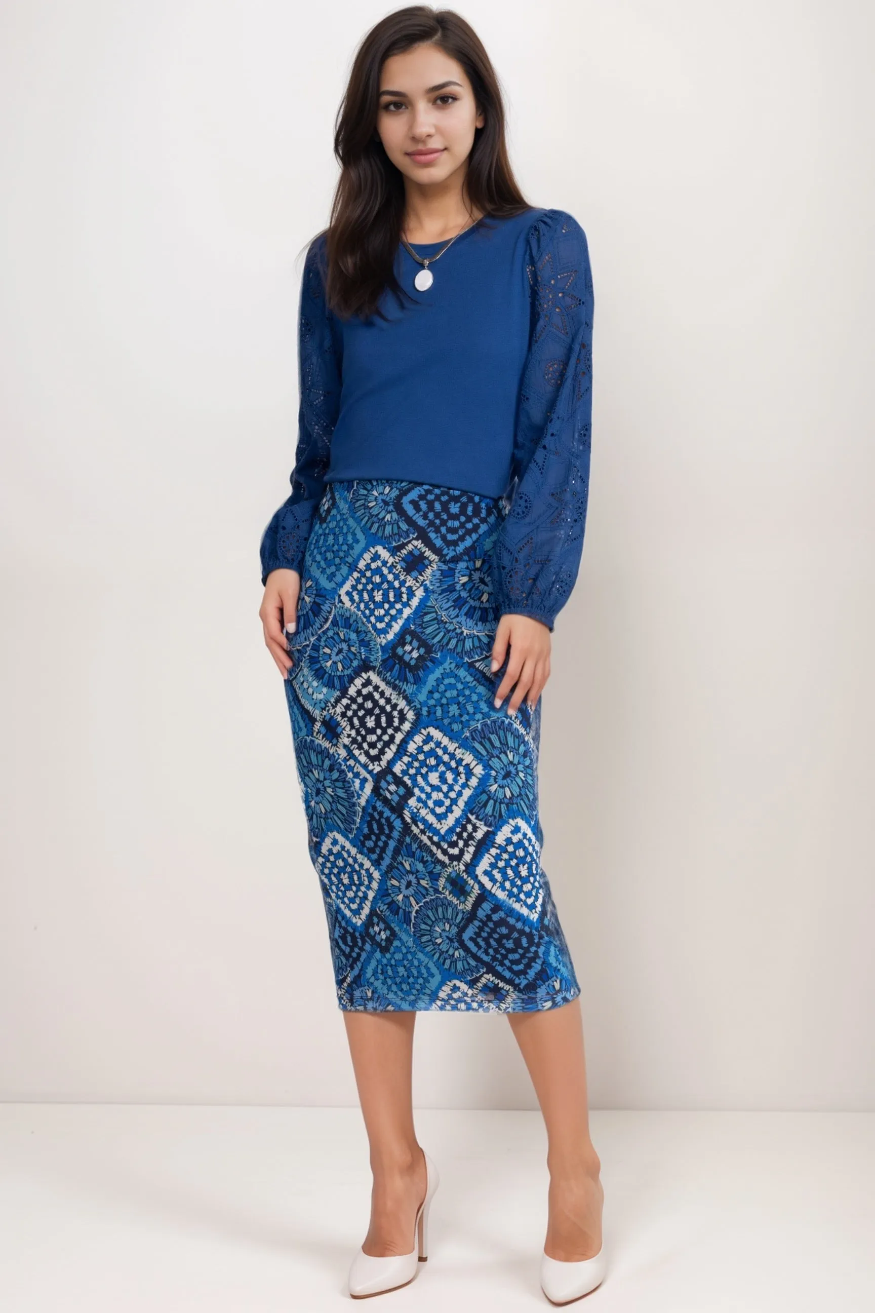 Johnny Was Jade Blue Lizandrea Mesh Midi Skirt L74124-E