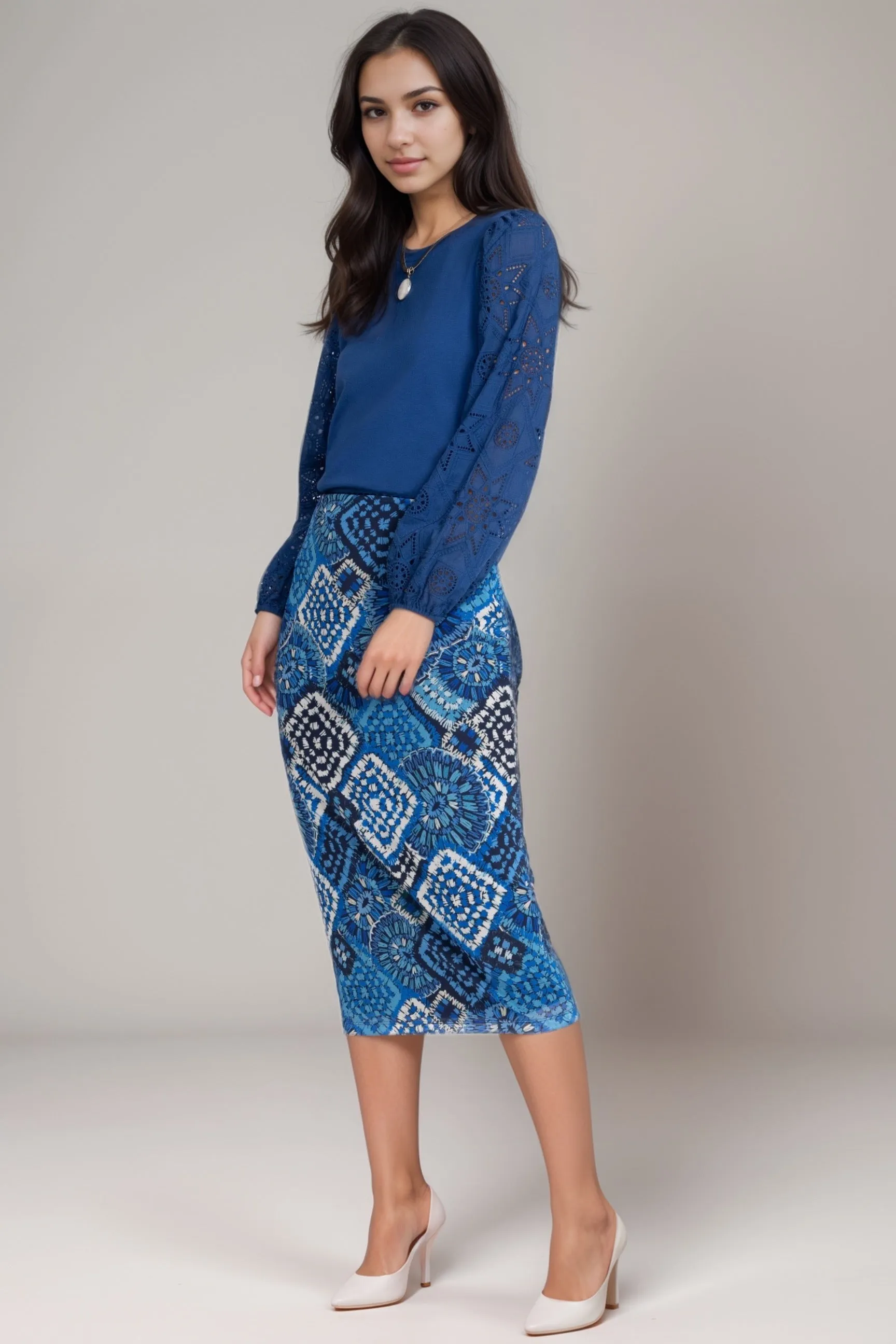 Johnny Was Jade Blue Lizandrea Mesh Midi Skirt L74124-E