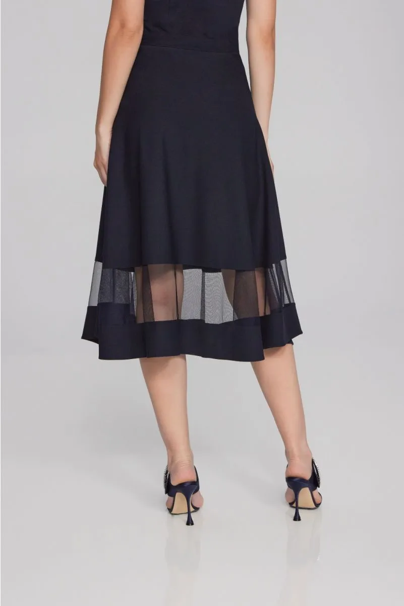 Joseph Ribkoff Midnight Blue Mesh Insert High Waist Midi Flared Skirt 241763