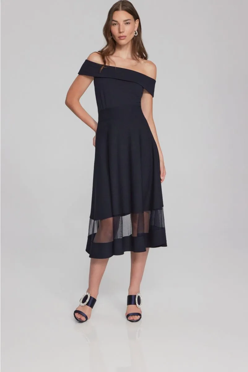 Joseph Ribkoff Midnight Blue Mesh Insert High Waist Midi Flared Skirt 241763