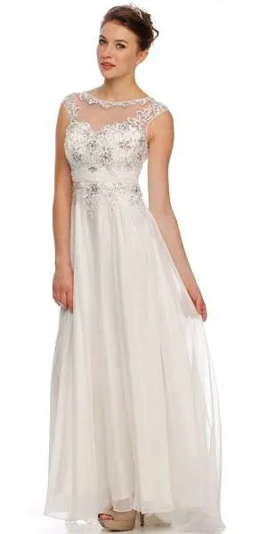 Juliet 552 Long Jewel Neckline Studded Bodice A-Line Gown