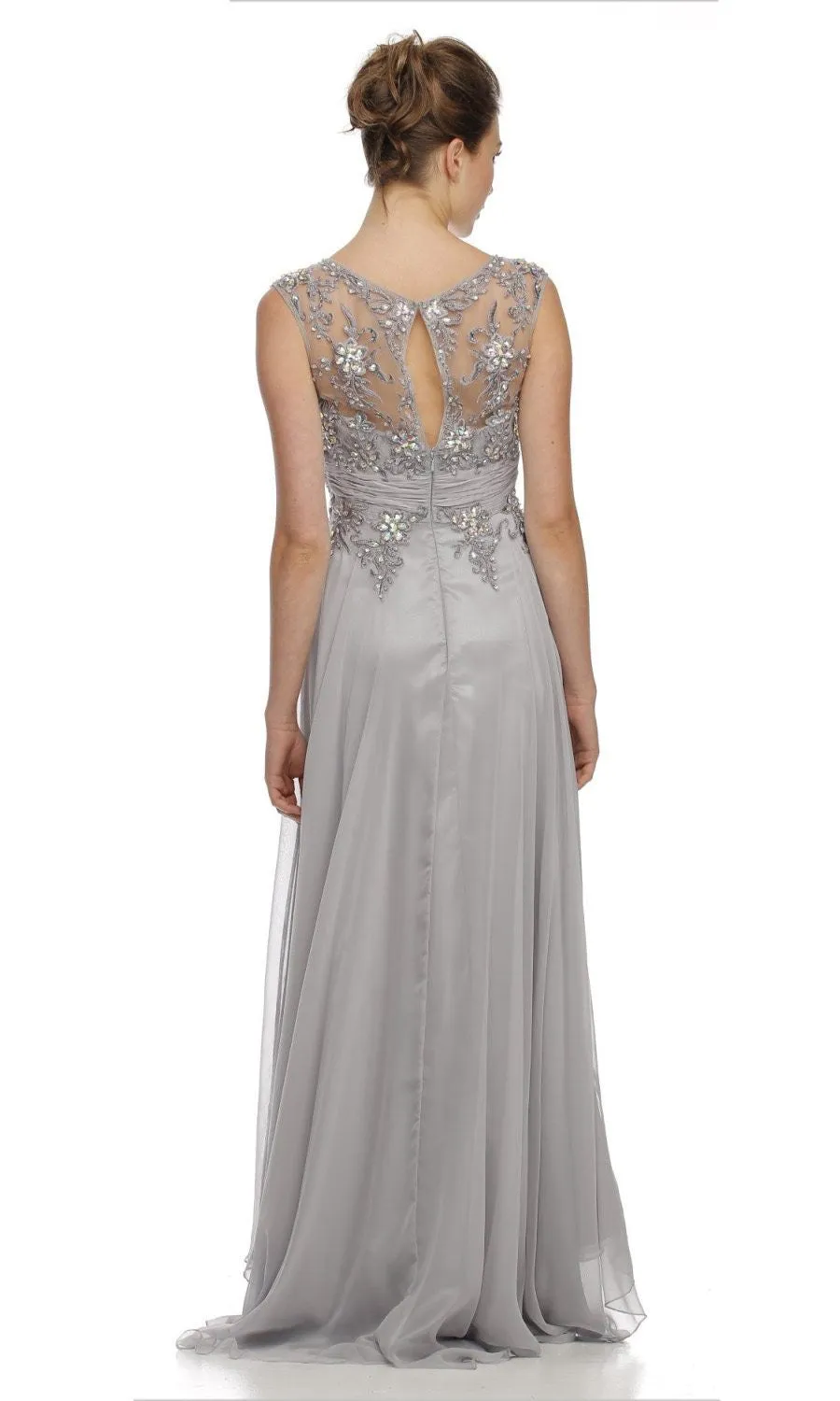 Juliet 552 Long Jewel Neckline Studded Bodice A-Line Gown