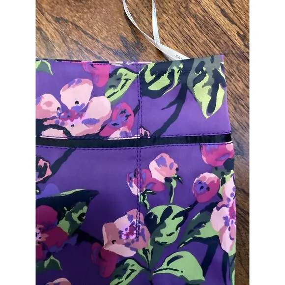 Karen Millen England Purple Floral Midi Ruffle Silk Tiered Pencil Formal Skirt 6