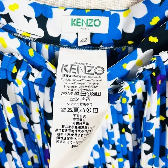 Kenzo Pleated Green &amp; Blue Floral Asymmetrical Jackie Mini Skirt
