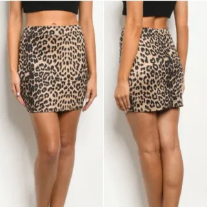 KHAKI LEOPARD PRINT SKIRT