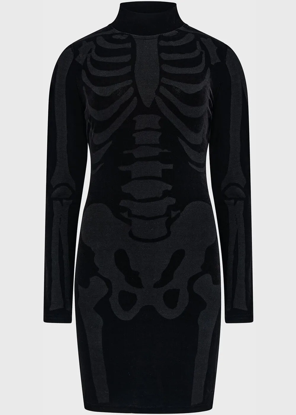 Killstar Skelliecore Skeleton Velvet Mini Dress Black