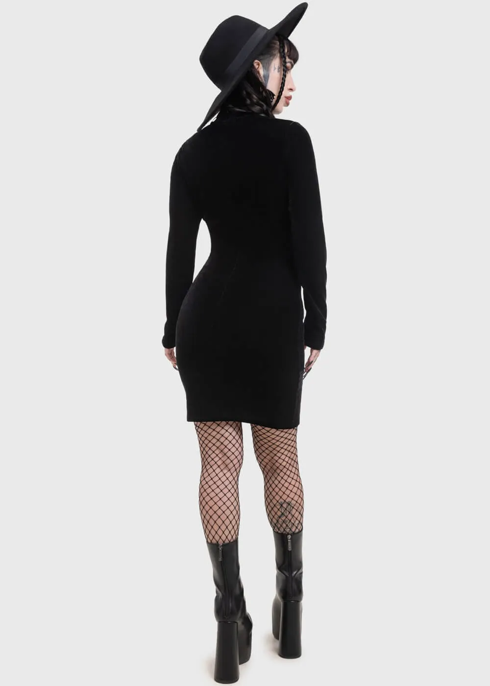 Killstar Skelliecore Skeleton Velvet Mini Dress Black