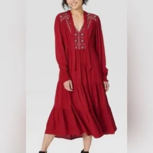 KNOX ROSE maxi embroidered tiered boho gauze 2 pockets 46” long NEW size 2X