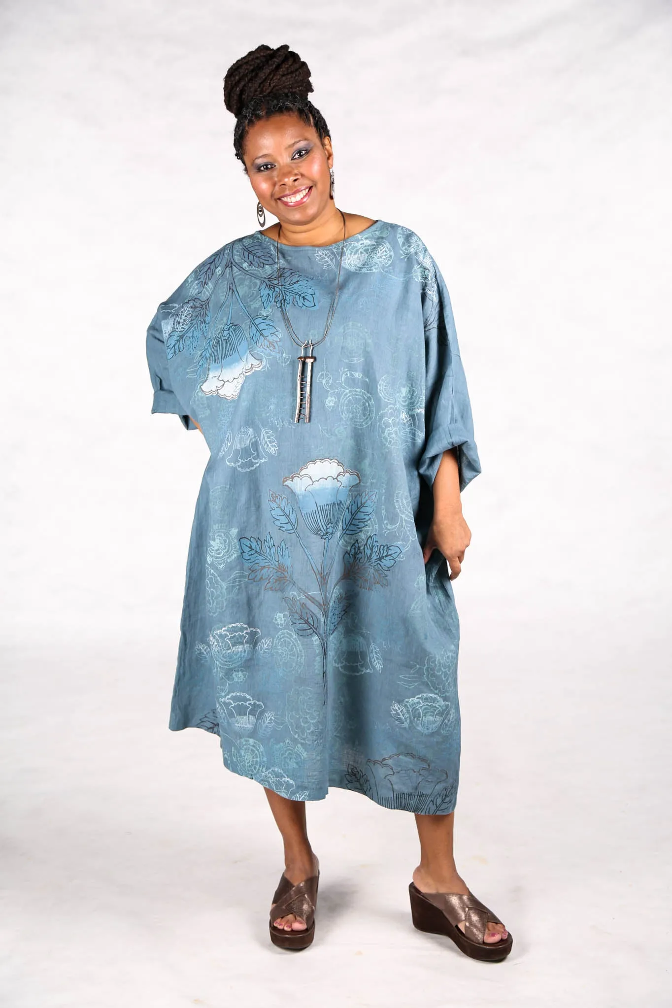 L594-44  Square Linen Dress Kingfisher-P
