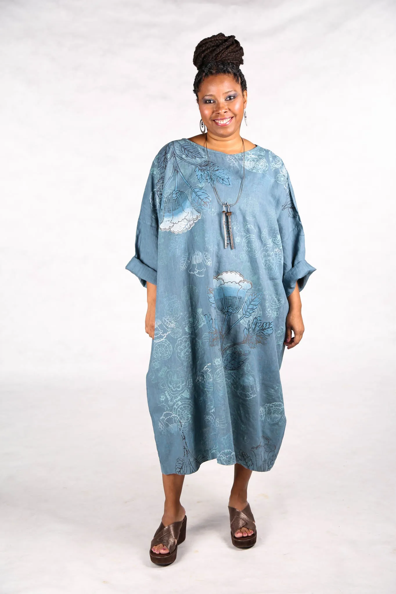 L594-44  Square Linen Dress Kingfisher-P