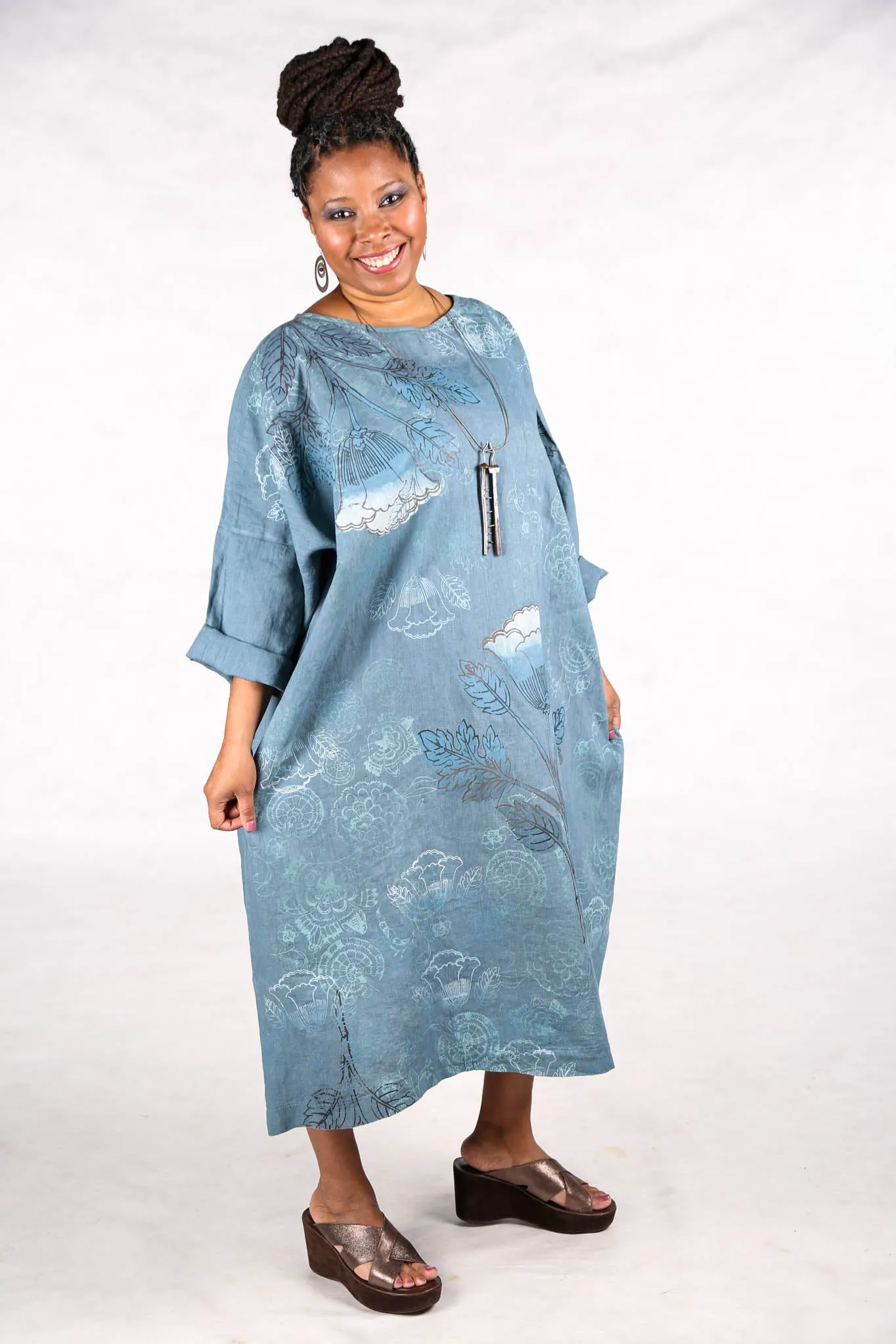 L594-44  Square Linen Dress Kingfisher-P