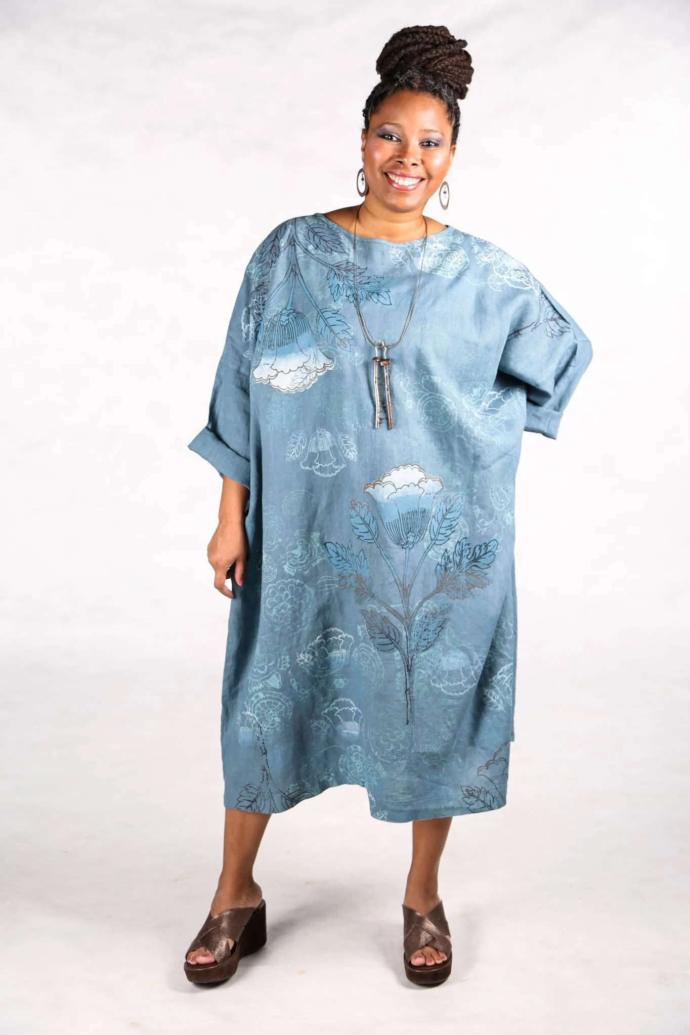L594-44  Square Linen Dress Kingfisher-P