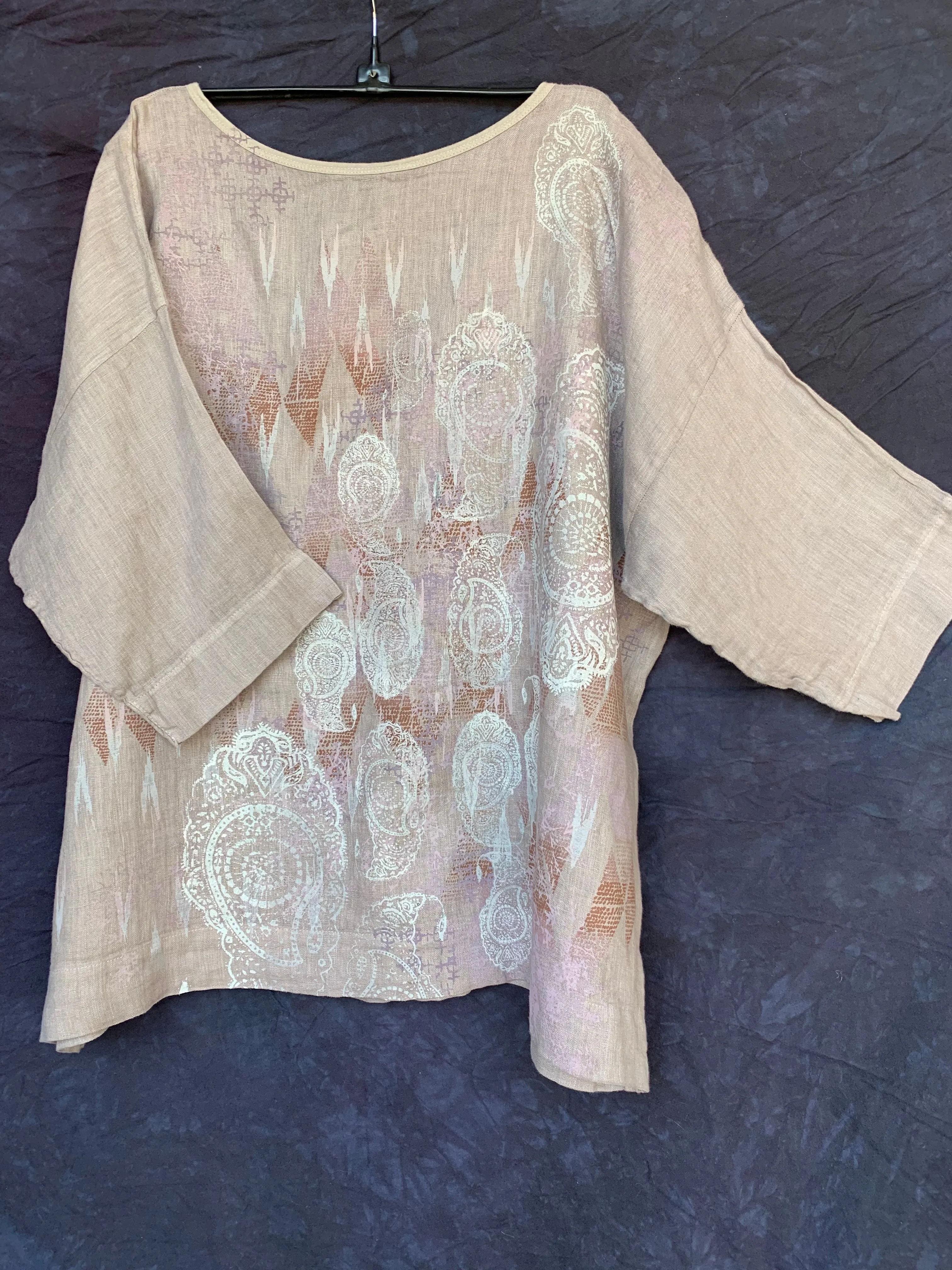 L594 Oversized Square Linen Top Dusty Mauve-P