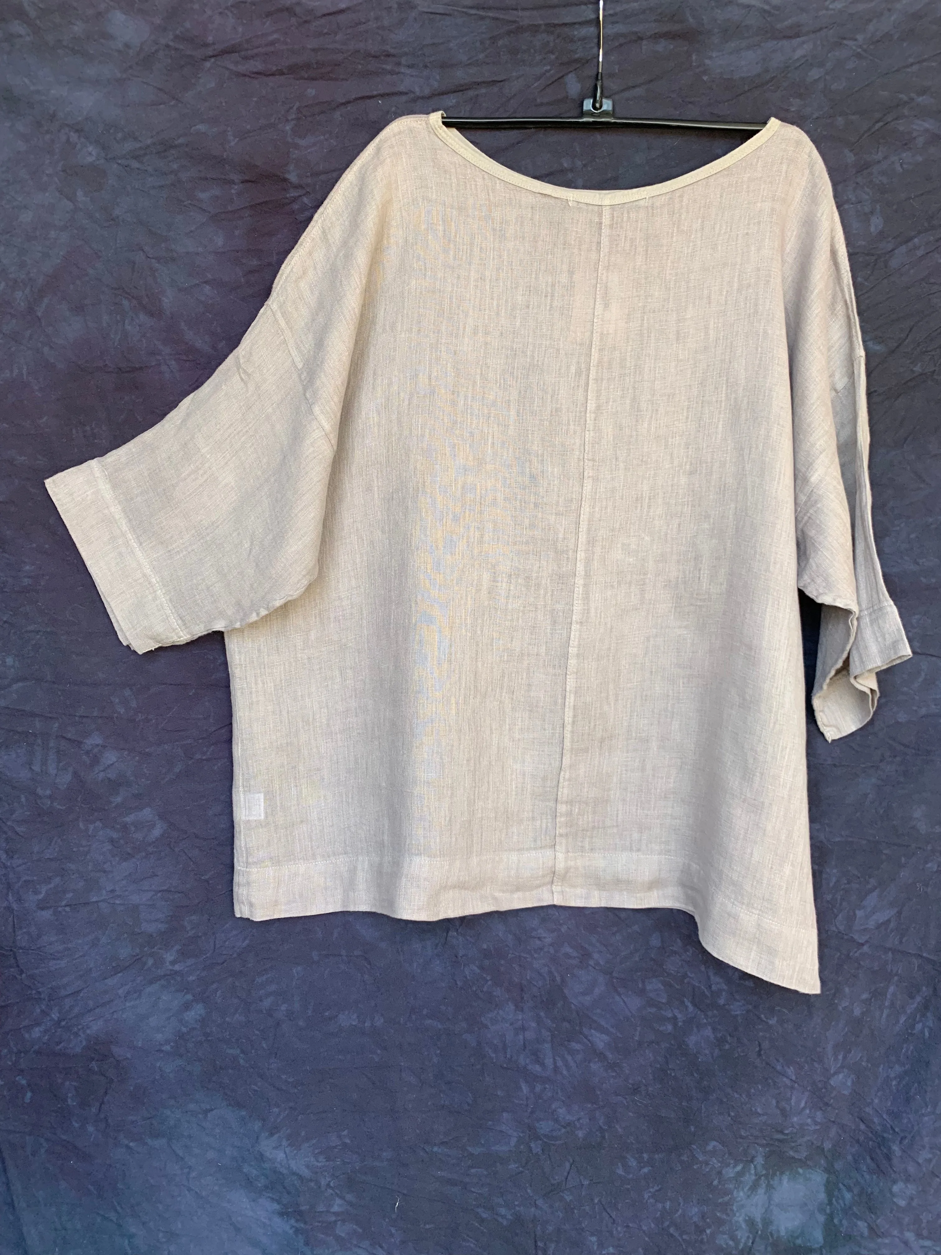 L594 Oversized Square Linen Top Dusty Mauve-P