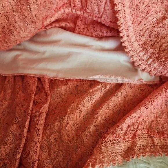 Lace Tiered Maxi Skirt Women's Small Boho Gypsy Ombre Crepe Crinkle‎ Tassel Pink