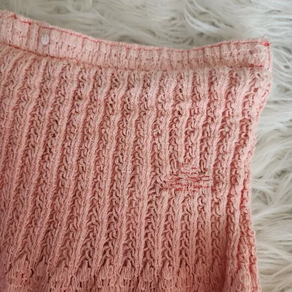 Lace Tiered Maxi Skirt Women's Small Boho Gypsy Ombre Crepe Crinkle‎ Tassel Pink